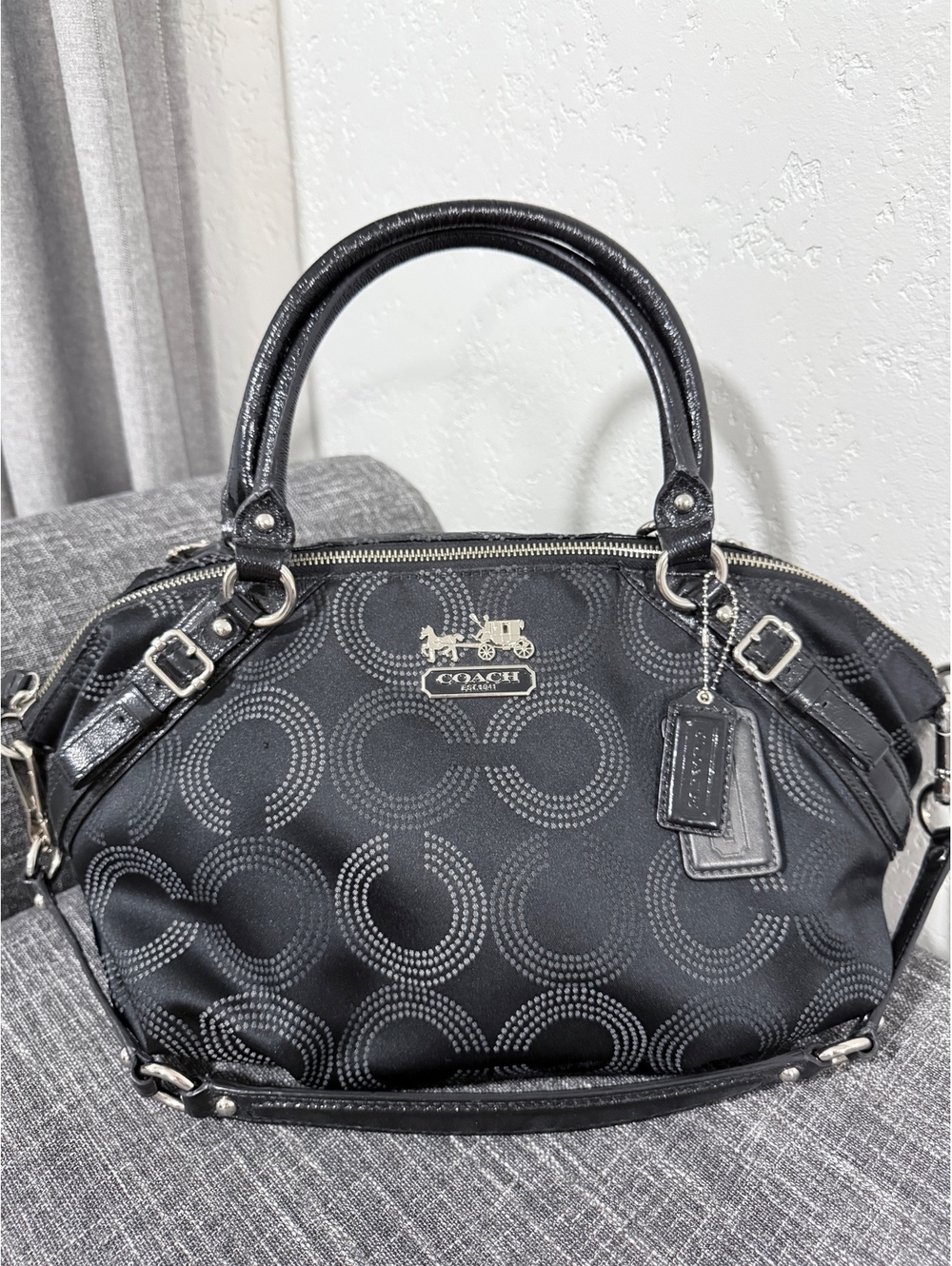 black Coach Madison Dotted Op Art Sophia Satchel